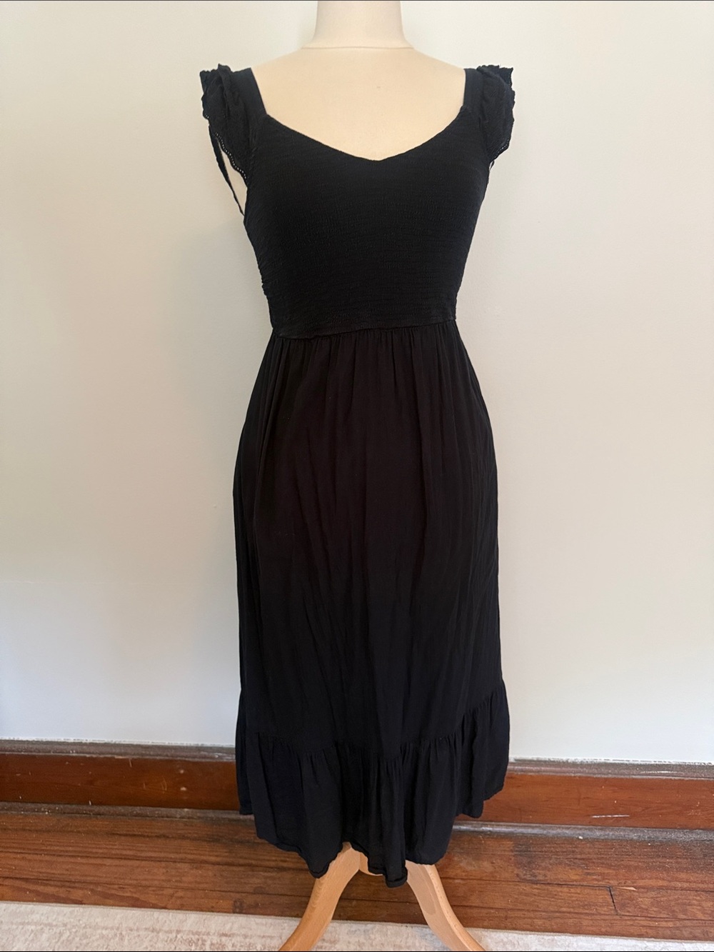 Old Navy Black Midi Dress with Sweetheart Neckline